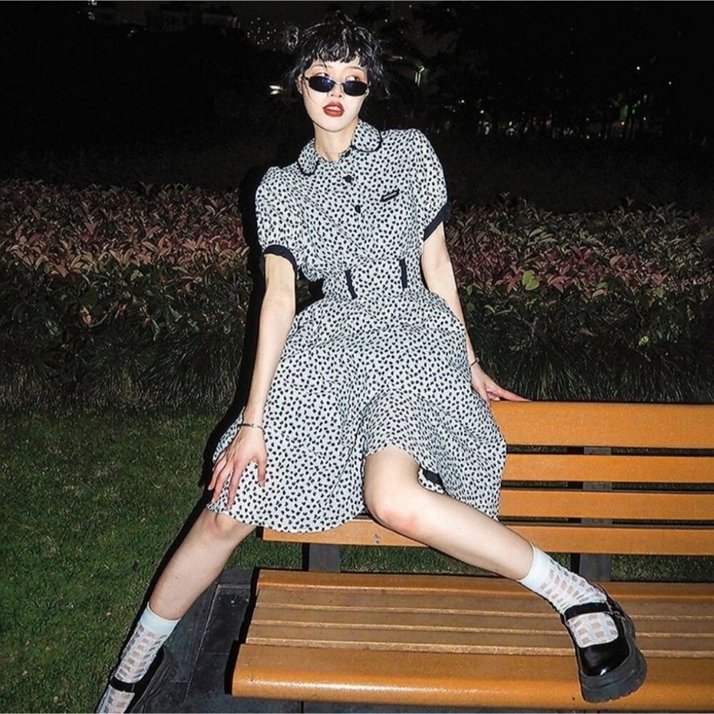 SERIOUS ZIZIFE French Retro Yamamoto Style Black & White Floral Midi Dress Sz M - Picture 4 of 16